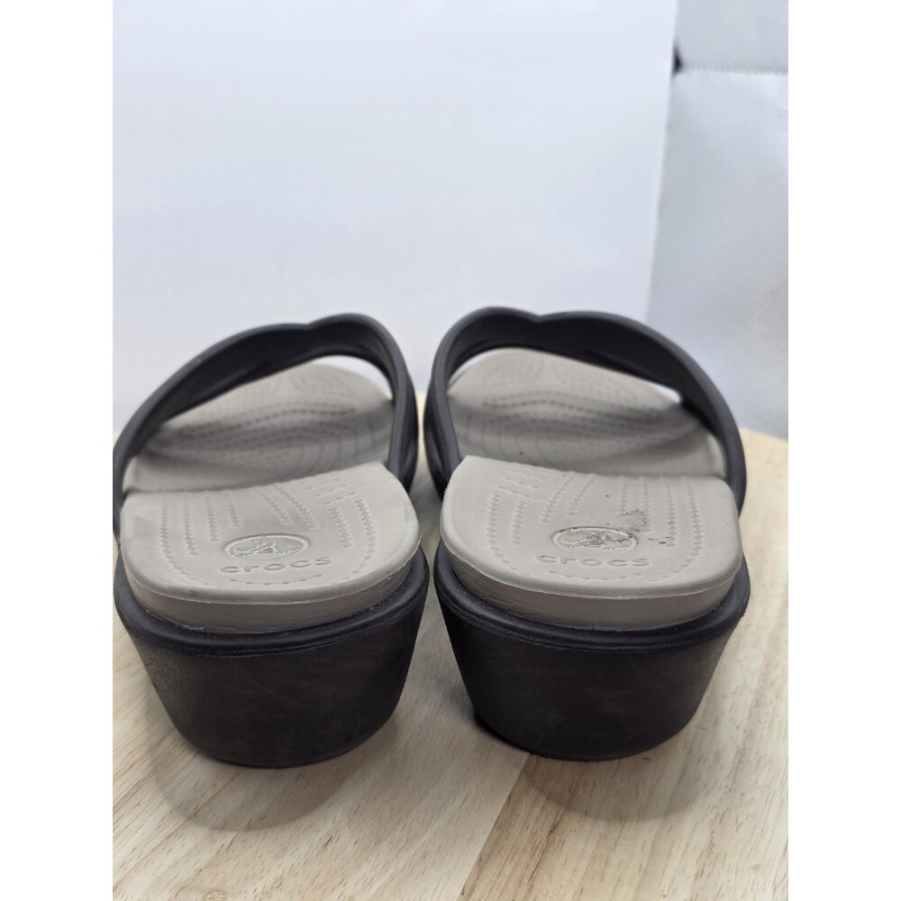 CROCS Patricia II Womens Size 11 Brown/Tan Criss Cross Low Wedge Sandals - Picture 5 of 9